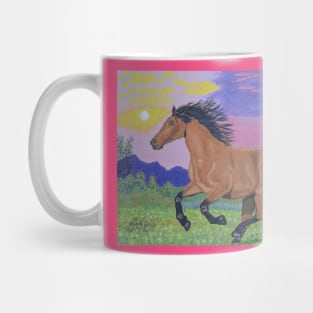 A running brown horse at sunset Mug